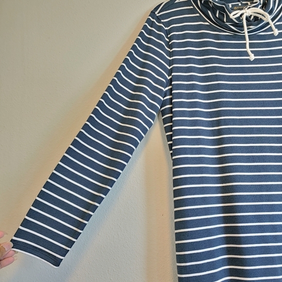 Brooks Brothers Cowl Neck Striped Cotton Blend Pullover Midi Dress Sz L - Picture 2 of 9